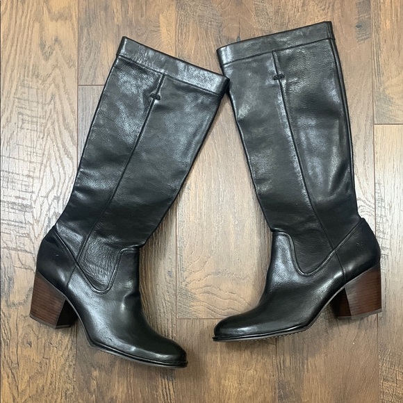 Frye Rory Scrunch Black Leather Knee-High Boots - Picture 1 of 8